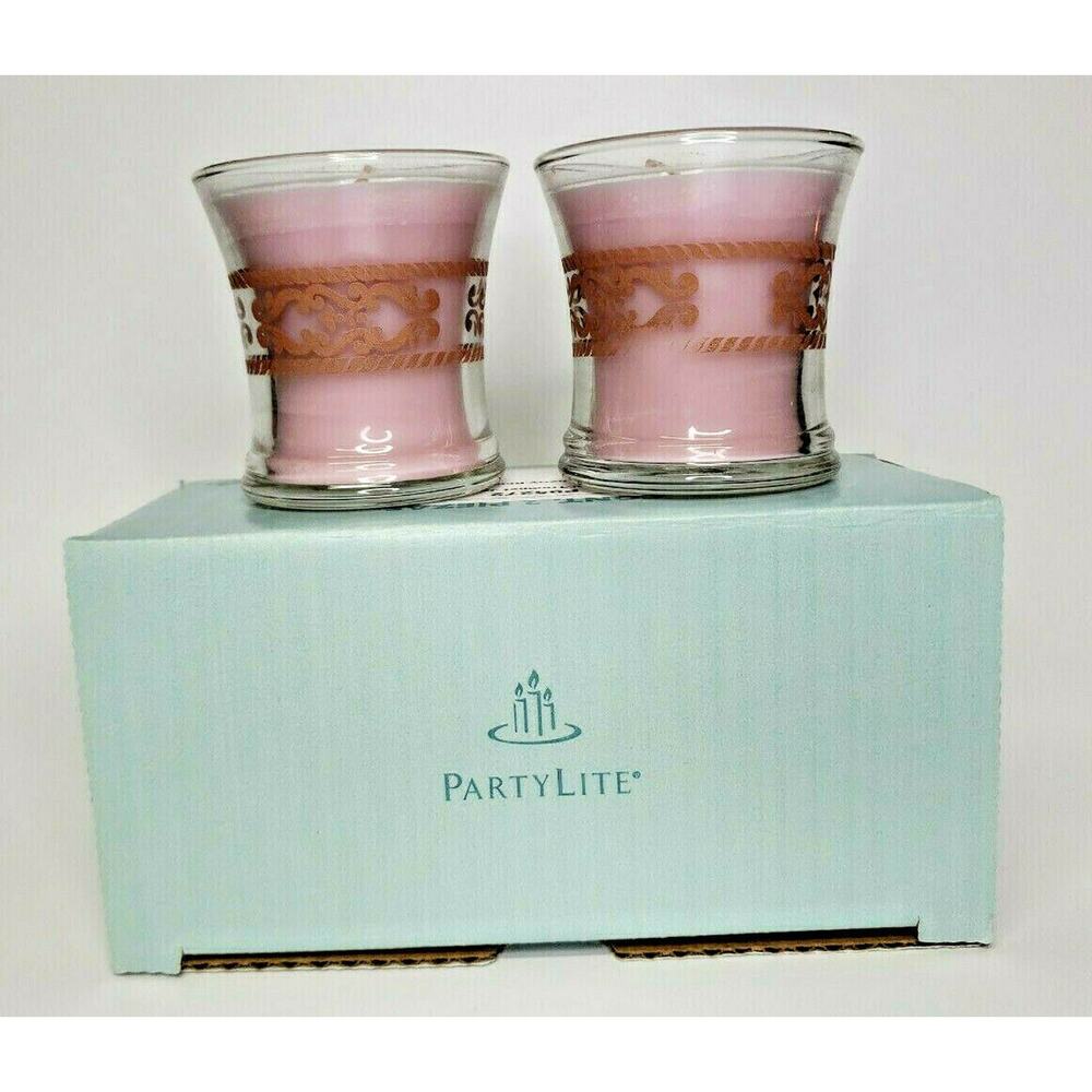 PartyLite Pair Mini Trumpet Jar Candles Strawberry Rhubarb New P4A/P95272